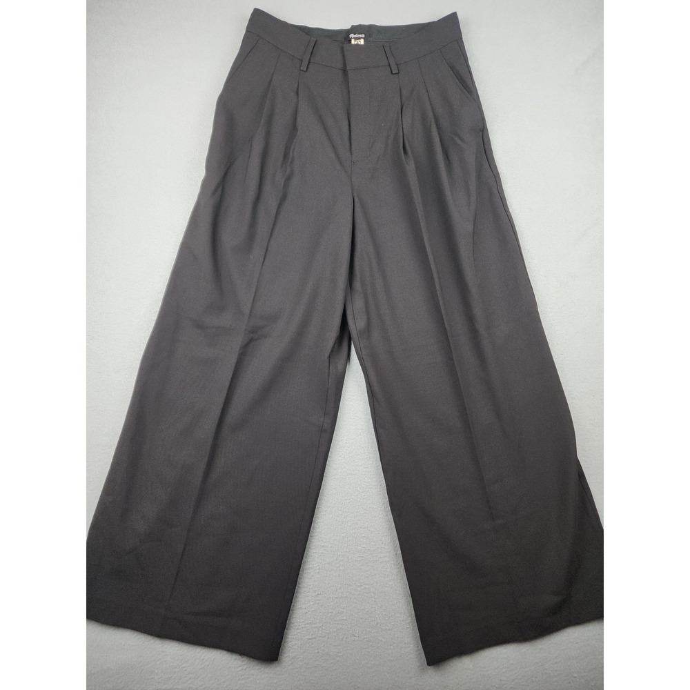 Madewell Harlow Super Wide Leg Trouser Dress Pants Womens 2 Black Pleated Career